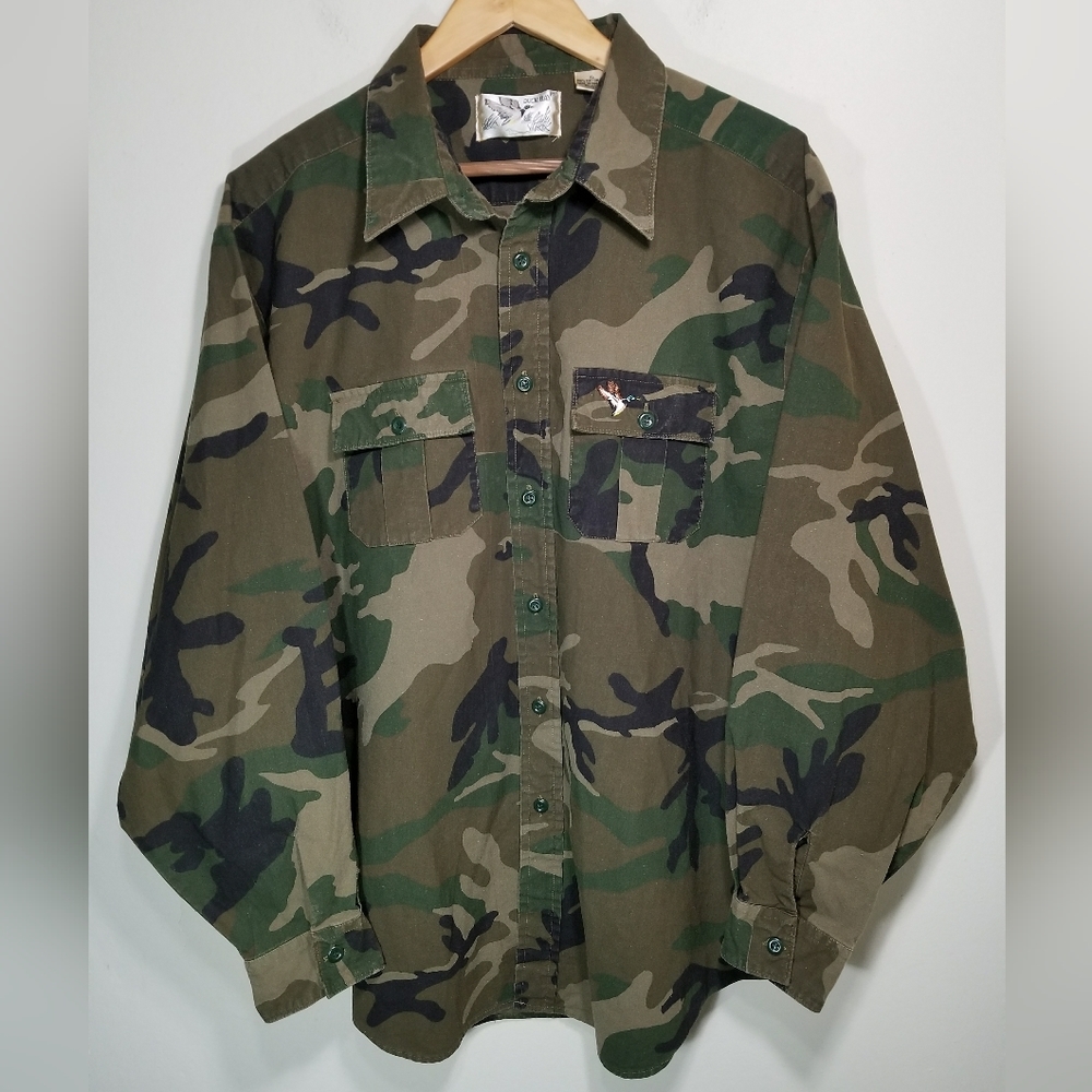 Vintage Duck Bay Camouflage Shirt Mens Size XL Mallard Hunting Long Sleeve